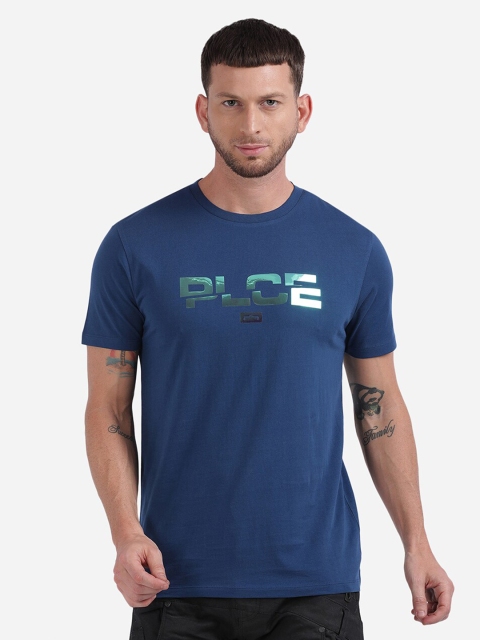 

883 Police Men Navy Blue Typography Printed Cotton T-shirt