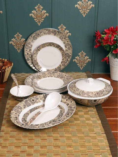 

CDI White & Brown Pieces Ethnic Motifs Printed Melamine Glossy Dinner Set