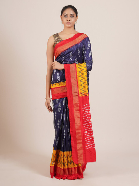 

Pothys Blue & Yellow Zari Pure Silk Kanjeevaram Saree