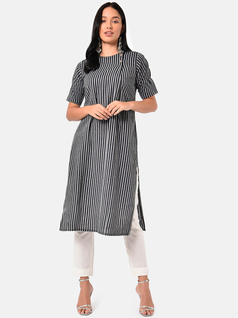 

Saaki Women Black Striped Thread Work Kurta