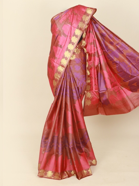 

Pothys Pink & Purple Pure Silk Tussar Saree