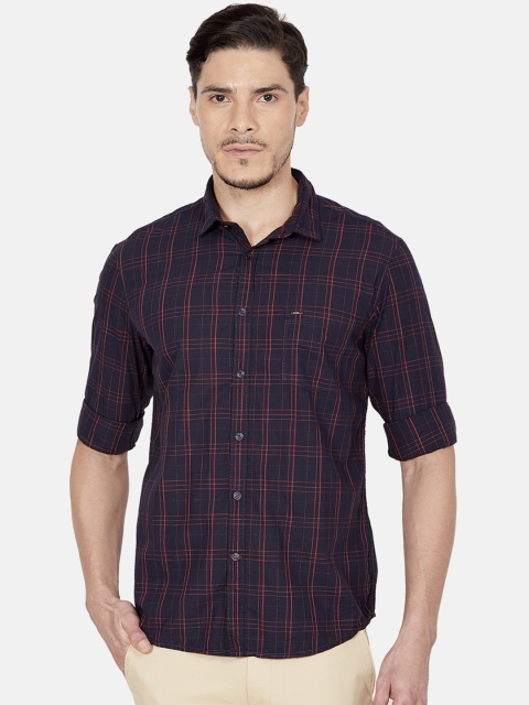 

Oxemberg Men Navy Blue Slim Fit Tartan Checks Cotton Casual Shirt