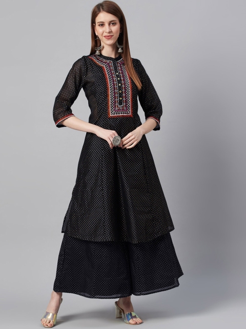 

Juniper Women Black Ethnic Motifs Embroidered Chanderi Silk Chanderi Silk Kurta