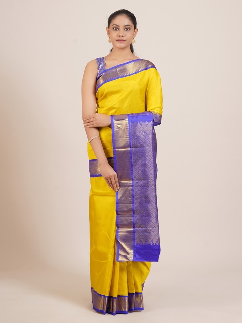 

Pothys Yellow & Blue Pure Silk Kanjeevaram Saree