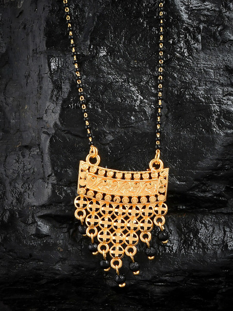 

Silvermerc Designs Gold-Plated Black Beaded Mangalsutra