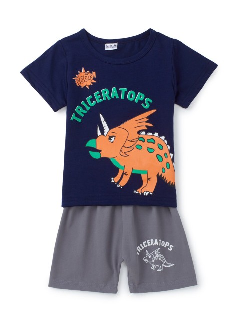 

Like A Boss Boys Navy Blue & Grey Printed T-shirt with Shorts