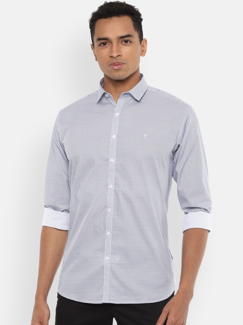 

V Dot Men White Slim Fit Printed Casual Shirt
