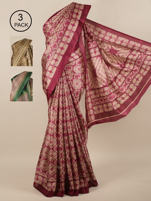 

Pothys Pack of 3 Jute Silk Saree, Tan