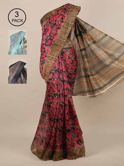

Pothys Pack of 3 Jute Silk Saree, Black