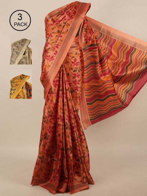 

Pothys Pack of 3 Jute Silk Sarees, Pink