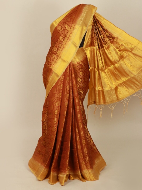 

Pothys Brown & Gold-Toned Paisley Zari Art Silk Banarasi Saree