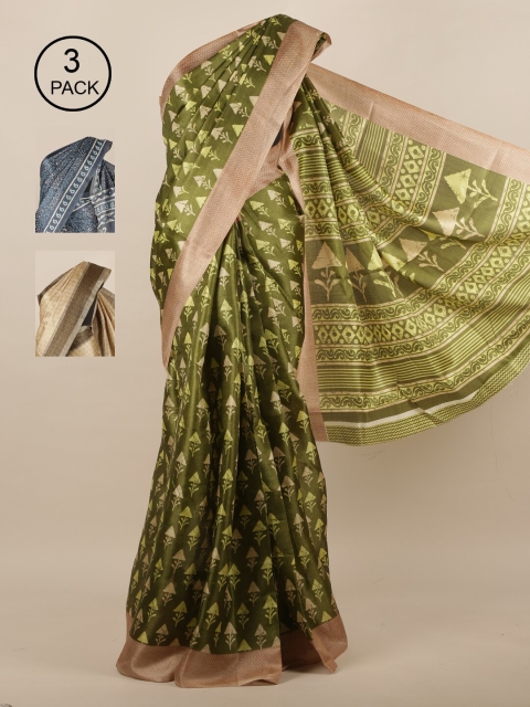 

Pothys Multicoloured Set of 3 Jute Silk Saree, Multi