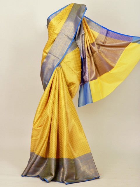 

Pothys Yellow & Blue Woven Design Art Silk Banarasi Saree