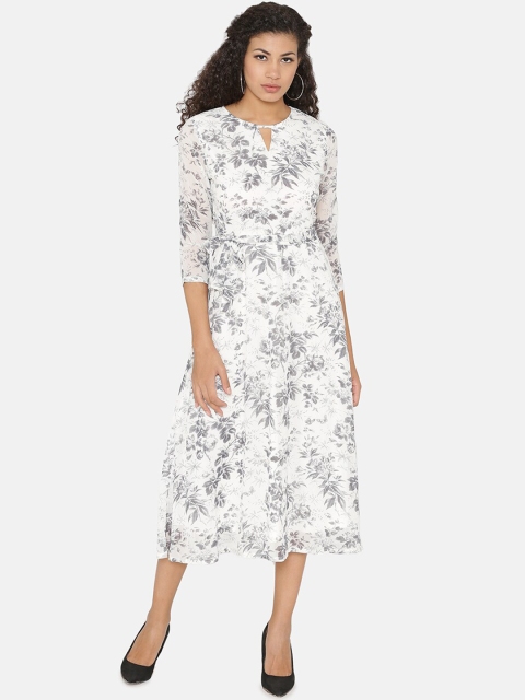 

Yaadleen Grey Floral A-Line Midi Dress