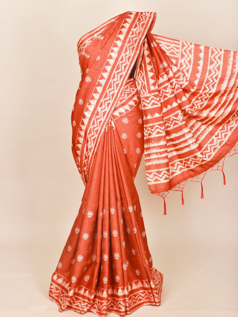 

Pothys Rust & White Linen Blend Saree