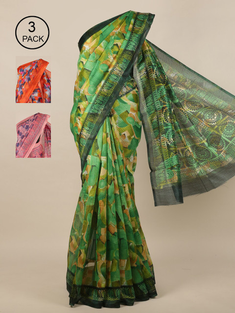 

Pothys Pack of 3 Jute Silk Sarees, Green