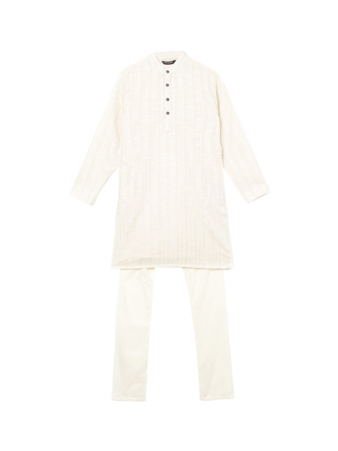

Melange by Lifestyle Boys Off White Striped Pure Cotton Kurta with Pyjamas