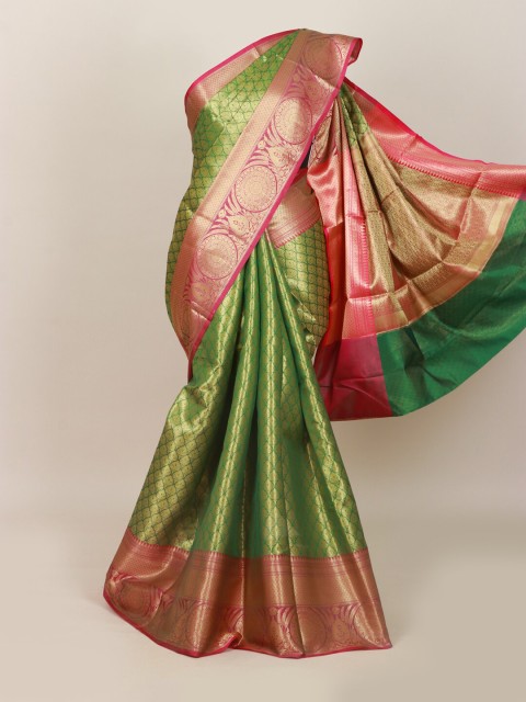 

Pothys Green & Pink Ethnic Motifs Art Silk Banarasi Saree