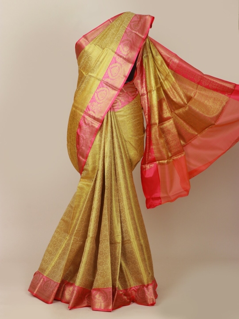 

Pothys Beige & Pink Floral Zari Art Silk Banarasi Saree