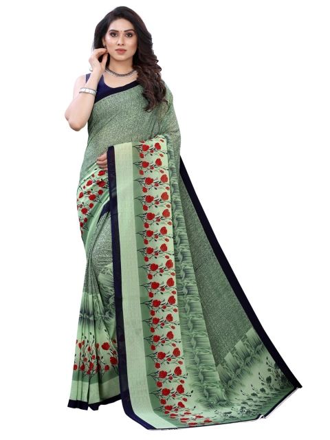 

KALINI Green & Black Floral Pure Georgette Saree