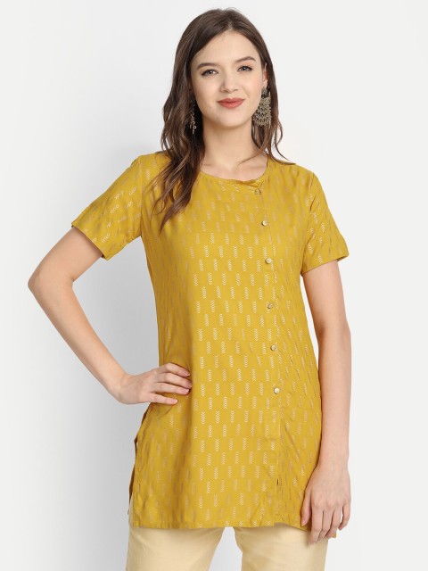 

Anubhutee Mustard Yellow & Gold-Toned Geometric Printed Kurti