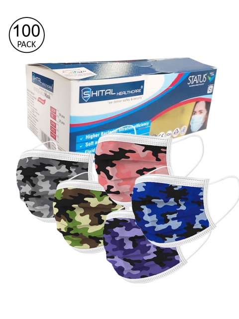 

Status Adults Pack of 100 Camouflage 3-Ply Disposable Surgical Masks, Multi