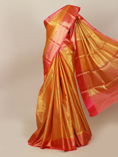 

Pothys Orange & Gold-Toned Woven Design Art Silk Banarasi Saree