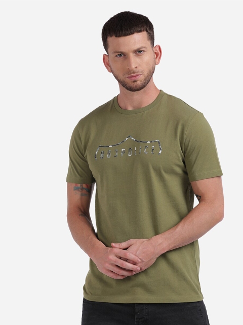 

883 Police Men Olive Green Brand Logo Printed T-shirt