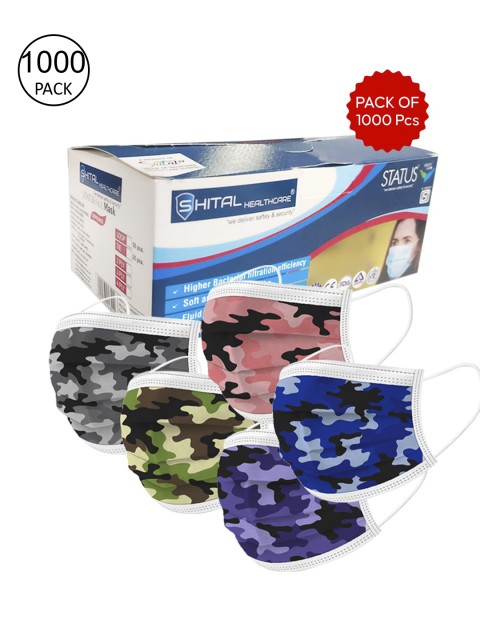 

Status Adults Pack of 1000 Camouflage 3-Ply Disposable Surgical Masks, Multi