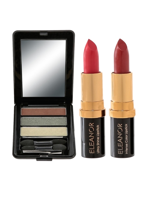 

ELEANOR Set of Trio Eyeshadow Palette & 2 Cream Lipsticks, Black