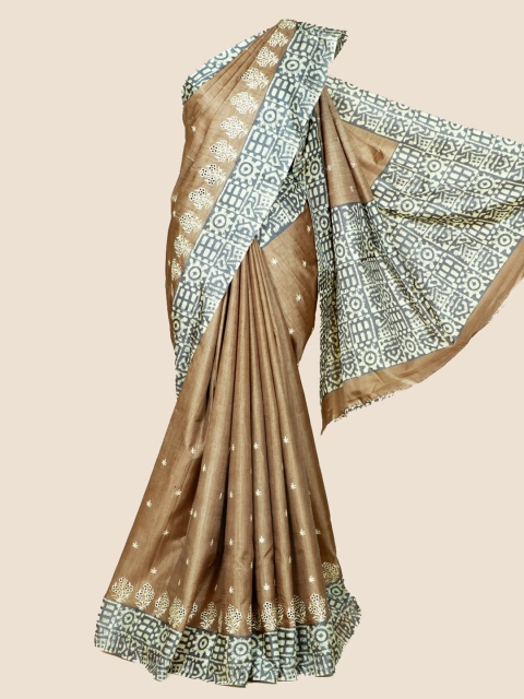 

Pothys Brown & Grey Floral Linen Blend Saree