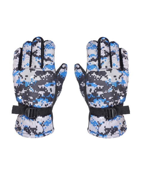 

FabSeasons Unisex Blue & Grey Colour-Blocked PU Winter Gloves