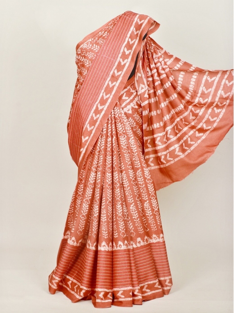 

Pothys Rust & White Floral Linen Blend Saree