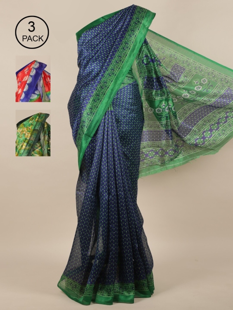 

Pothys Pack of 3 Jute Silk Sarees, Blue
