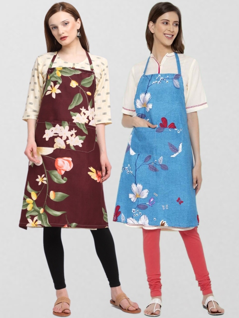 

KLOTTHE Pack Of 2 Printed 210 TC Cotton Aprons, Brown