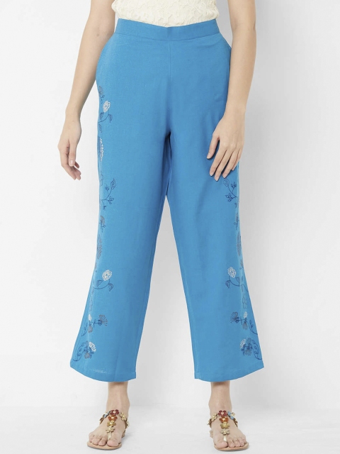 

ZOLA Women Turquoise Blue Floral Printed Parallel Trousers