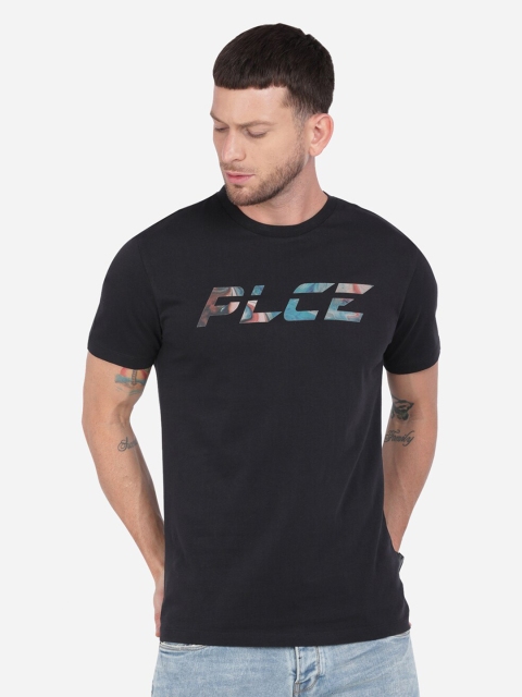 

883 Police Men Black Typography Printed Applique T-shirt