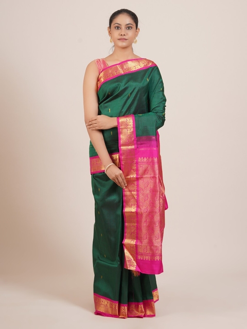 

Pothys Green & Gold-Toned Ethnic Motifs Zari Pure Silk Kanjeevaram Saree