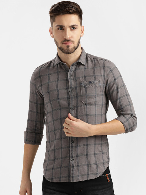 

V2 Value & Variety Men Grey Slim Fit Windowpane Checks Checked Casual Shirt