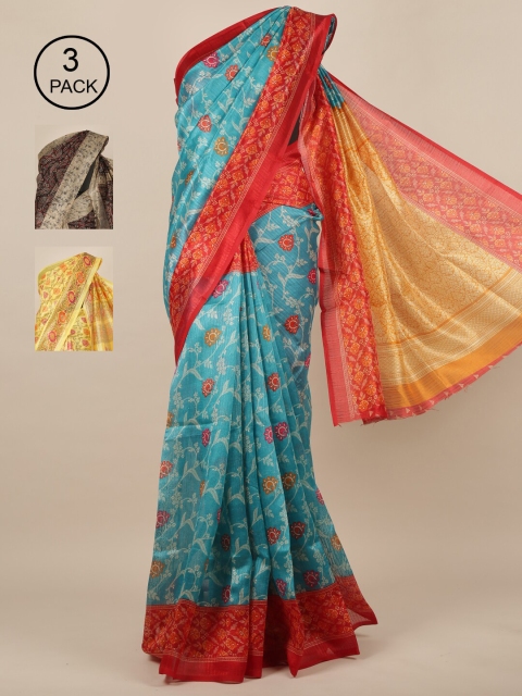 

Pothys Multicoloured Set of 3 Jute Silk Saree, Multi