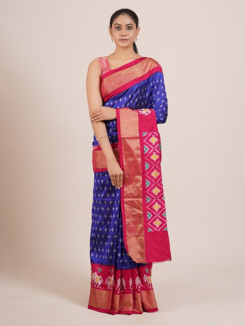 

Pothys Blue & Pink Ethnic Motifs Pure Silk Kanjeevaram Saree