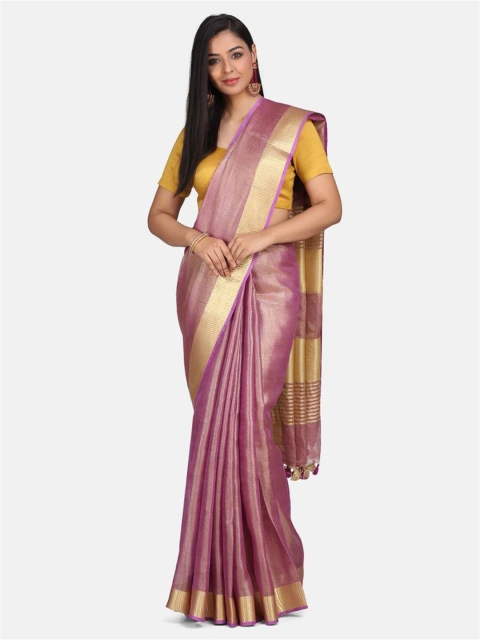 

Mirraw Purple & Gold-Toned Zari Linen Blend Saree