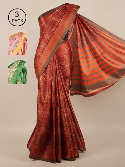 

Pothys Multicoloured Set of 3 Jute Silk Saree, Multi