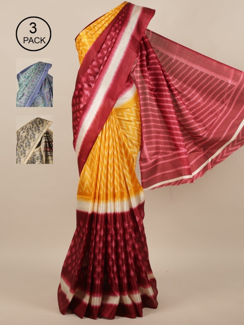 

Pothys Pack of 3 Printed Jute Silk Sarees, Mustard