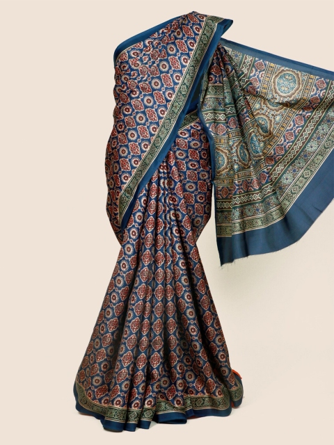 

Pothys Blue & Red Ethnic Motifs Linen Blend Saree