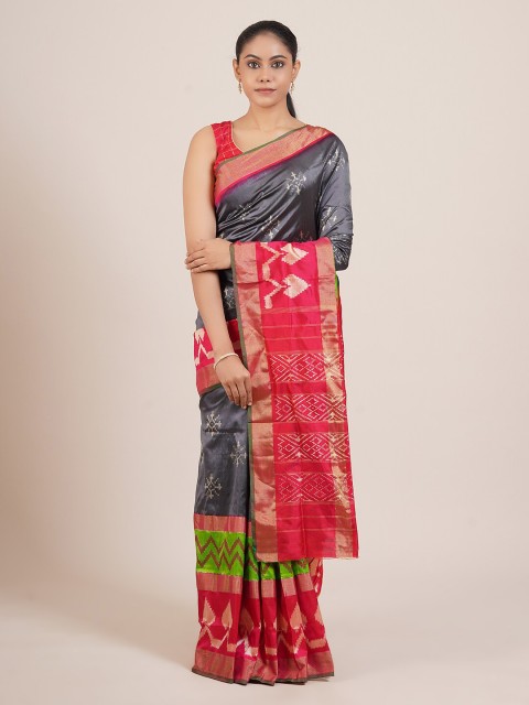 

Pothys Grey & Pink Zari Pure Silk Kanjeevaram Saree