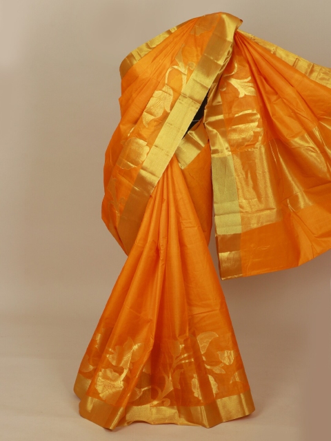 

Pothys Mustard & Gold Woven Design Pure Silk Tussar Saree