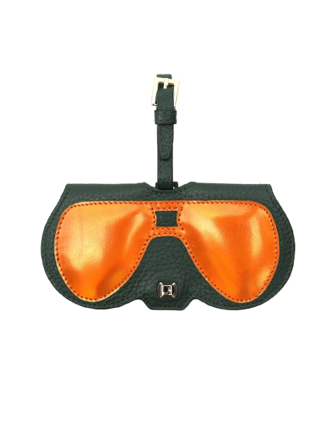 

Da Milano Green & Orange Textured Genuine Leather Handcrafted Sunglasses Case
