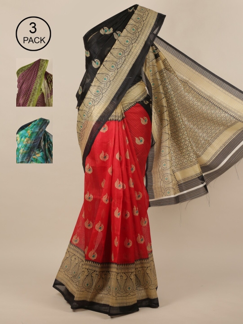 

Pothys Pack of 3 Jute Silk Sarees, Black