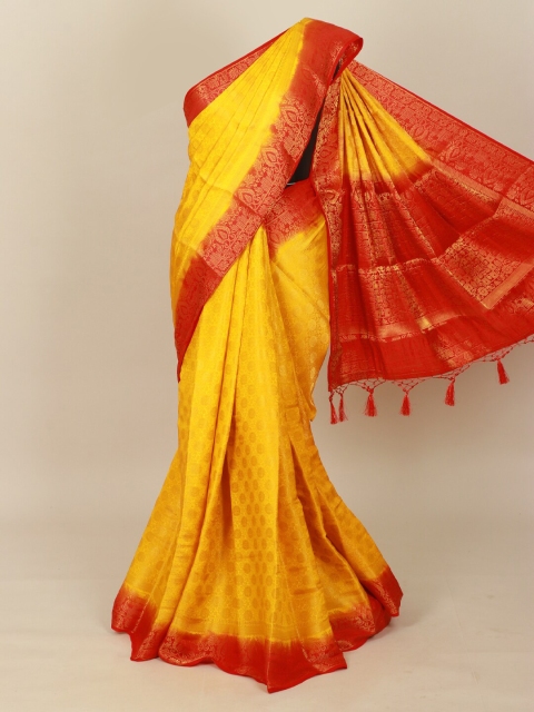

Pothys Yellow & Red Floral Art Silk Banarasi Saree